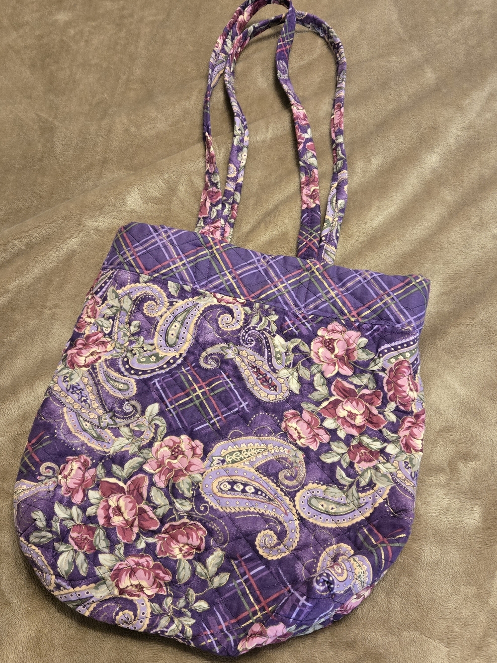 Vintage Hand Made Quilted Purple Floral Paisley Tote Bag 12x12"
